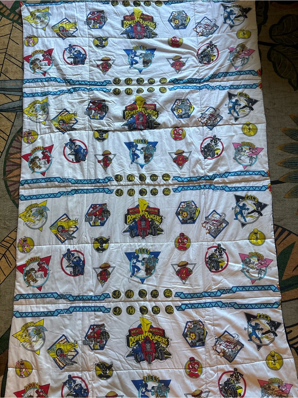 Power Ranger Multicolor Kids Quilt - White Base with Blue Accents
